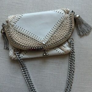 White Chain Crossbody Bag with Tassel Detail